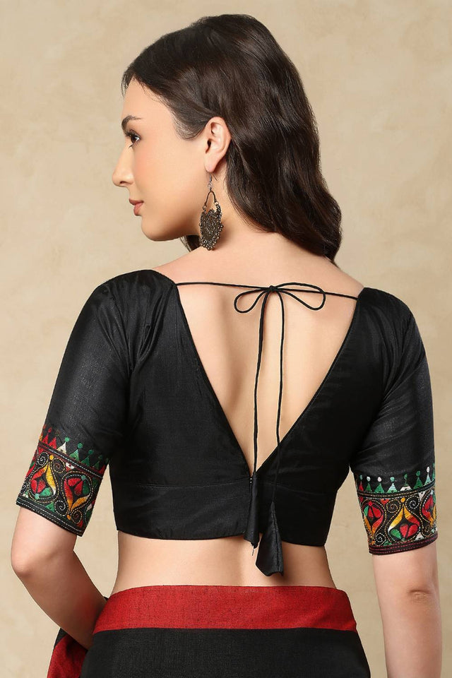 Black Embroidered Silk Blouse