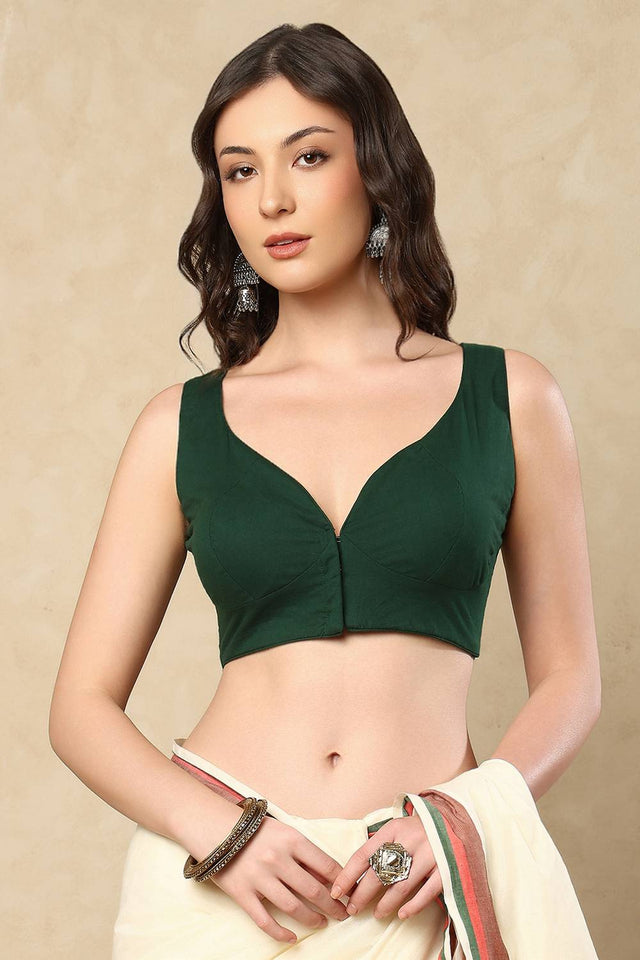 Green Solid Cotton Blouse