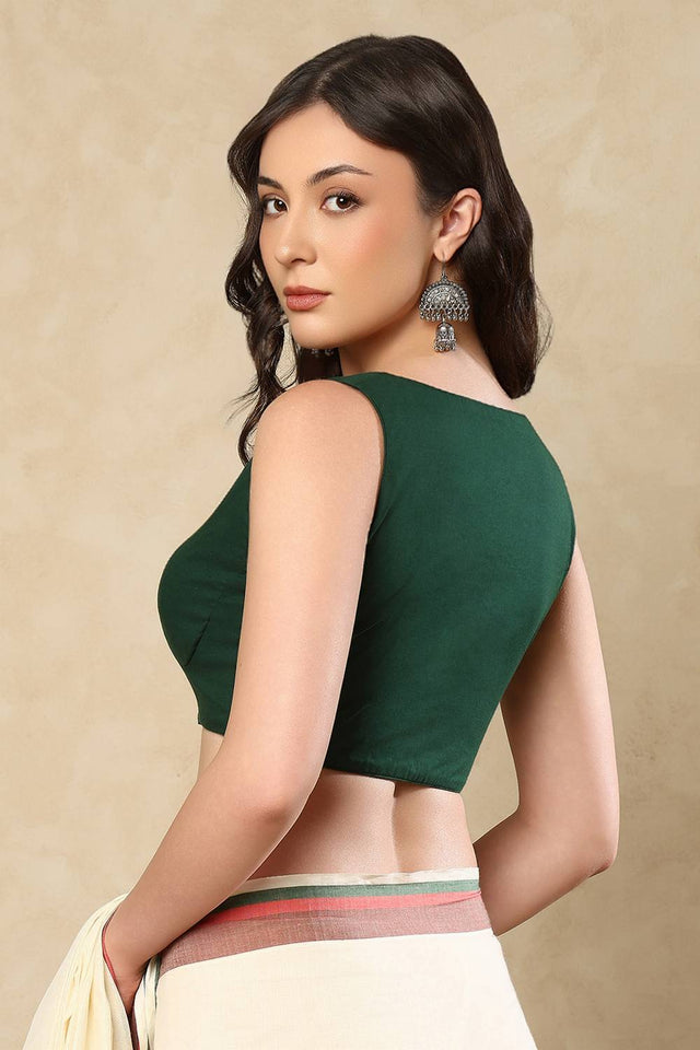 Green Solid Cotton Blouse