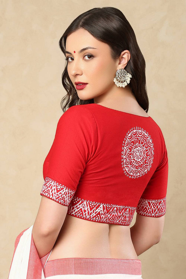 Red Painted Cotton Blouse