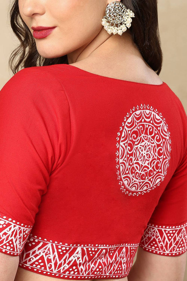 Red Painted Cotton Blouse