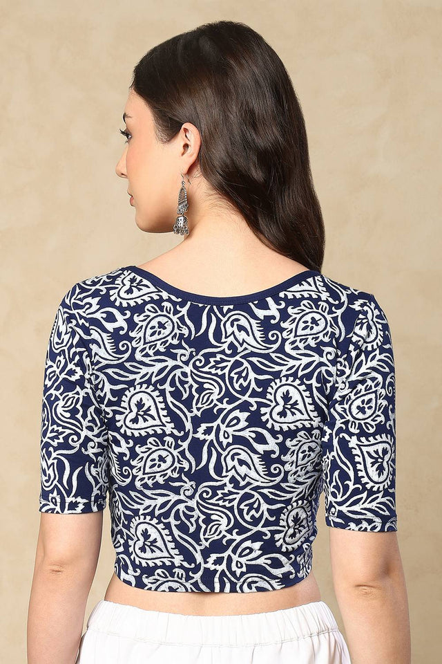 Blue Printed Lycra Blouse