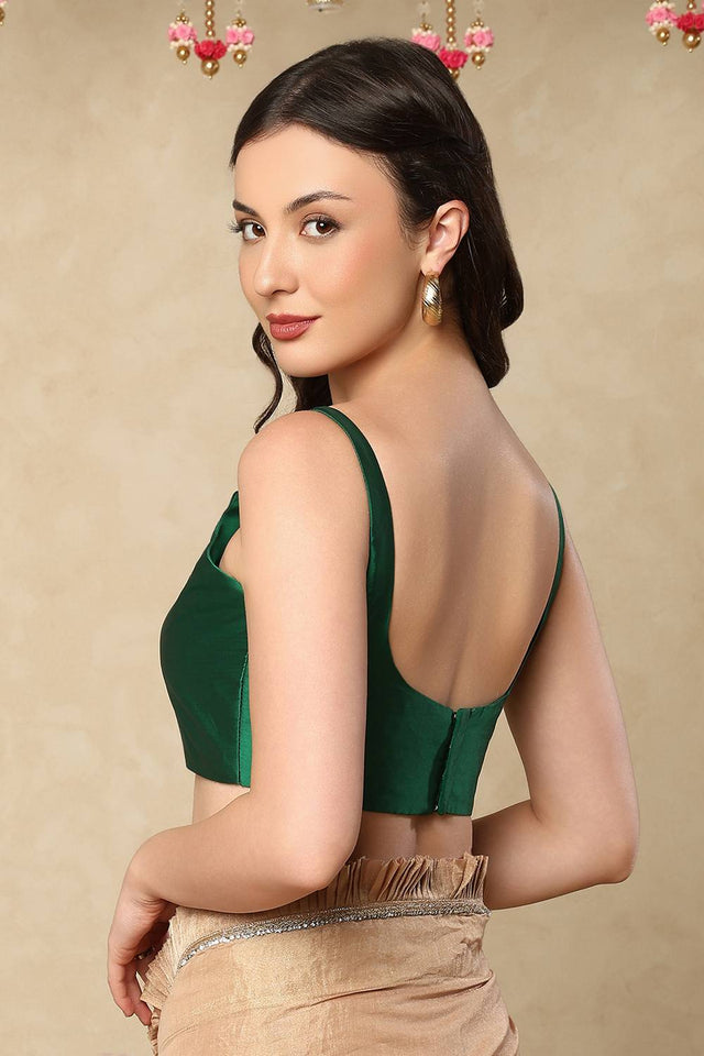 Green Solid Taffeta Blouse