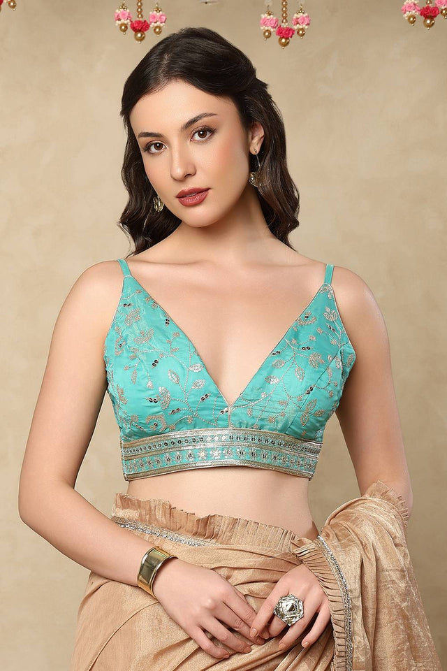 Blue Sequin Silk Blouse