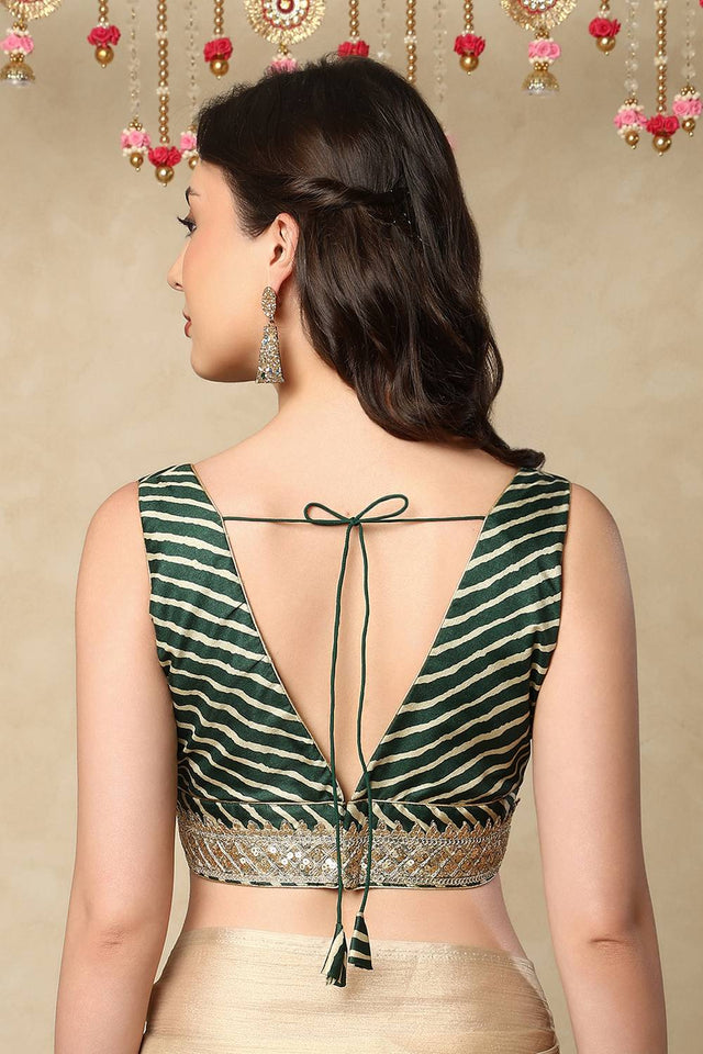 Green Line Printed with Sequin Silk Blouse