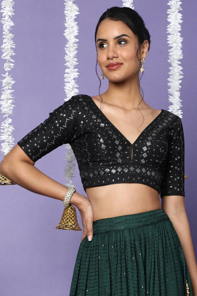 Black Sequin Silk Blouse