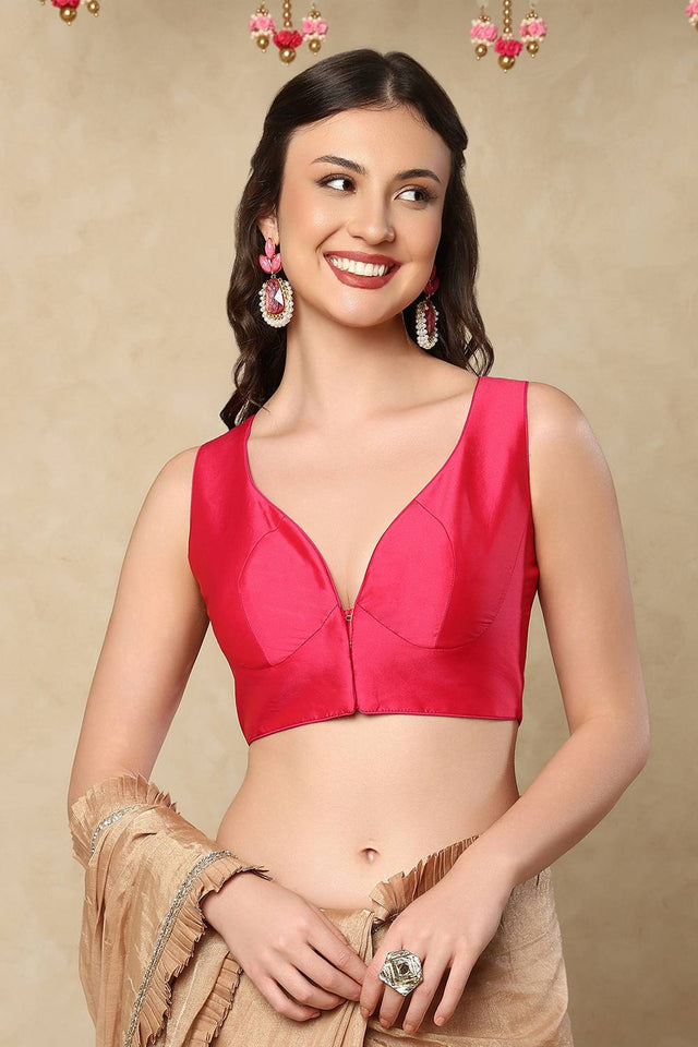 Pink Solid Taffeta Blouse