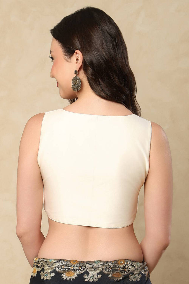 Cream Solid Taffeta Blouse