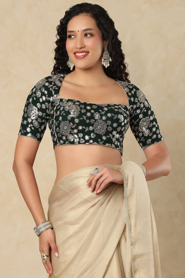 Green Embroidered Georgette Blouse