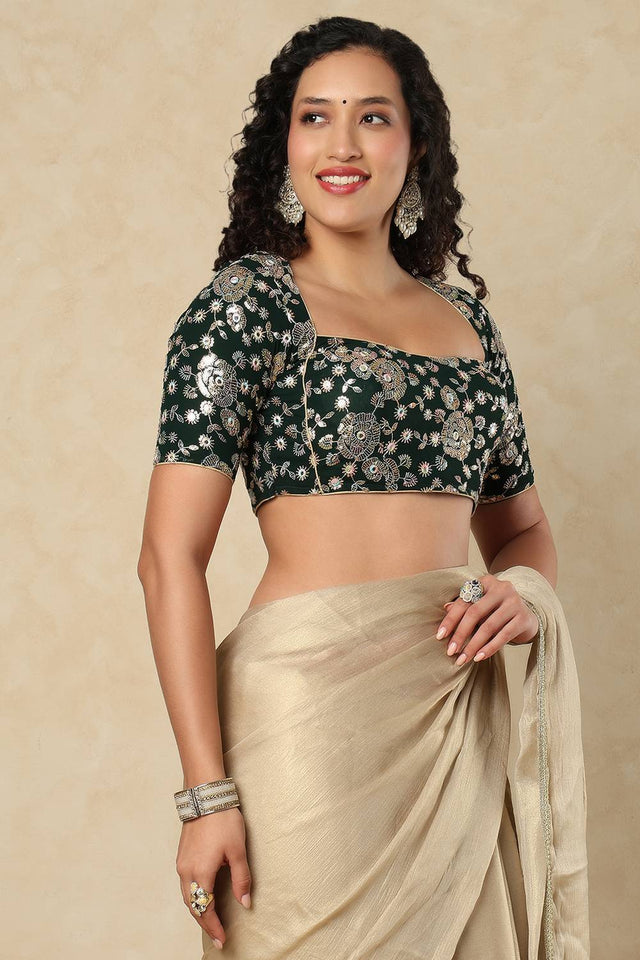 Green Embroidered Georgette Blouse