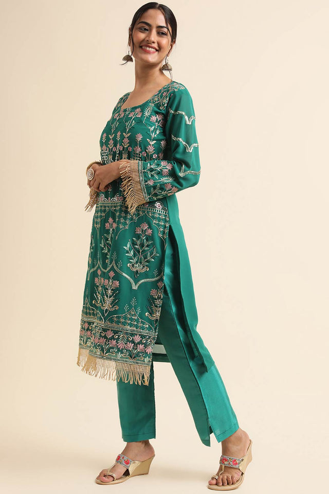 Green Faux Georgette Pakistani Suit