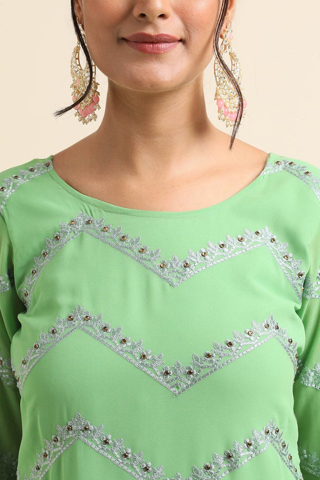 Green Faux Georgette Sharara Sharara Suit Set
