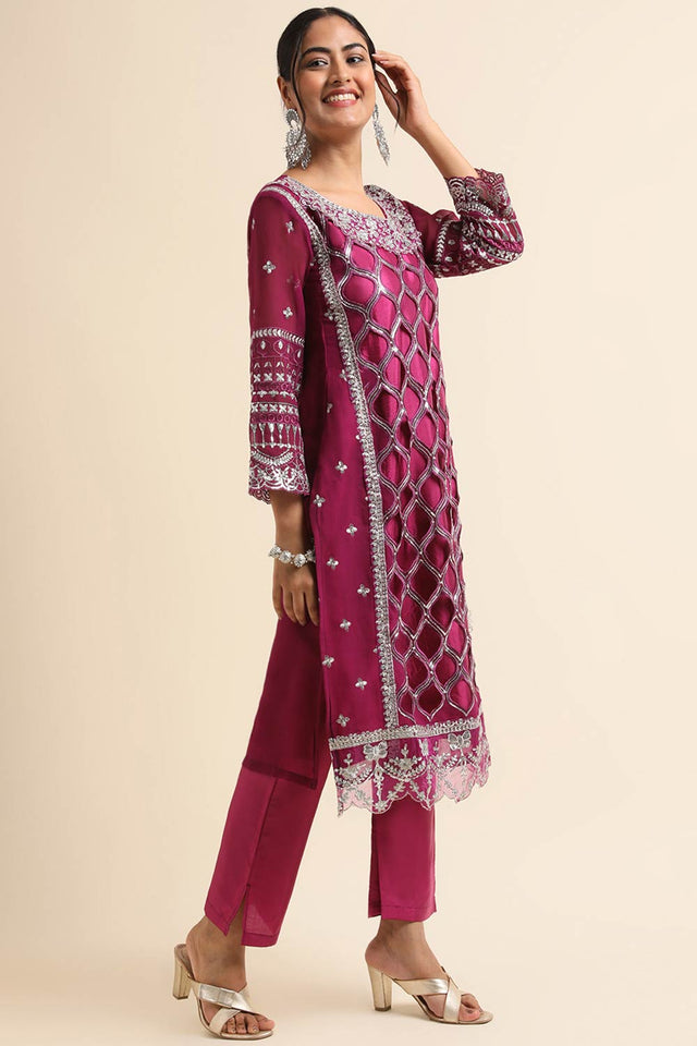 Wine Faux Georgette Pakistani Salwar Suit