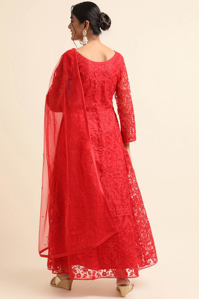 Red Net Party Wear Pakistani Salwar Suit