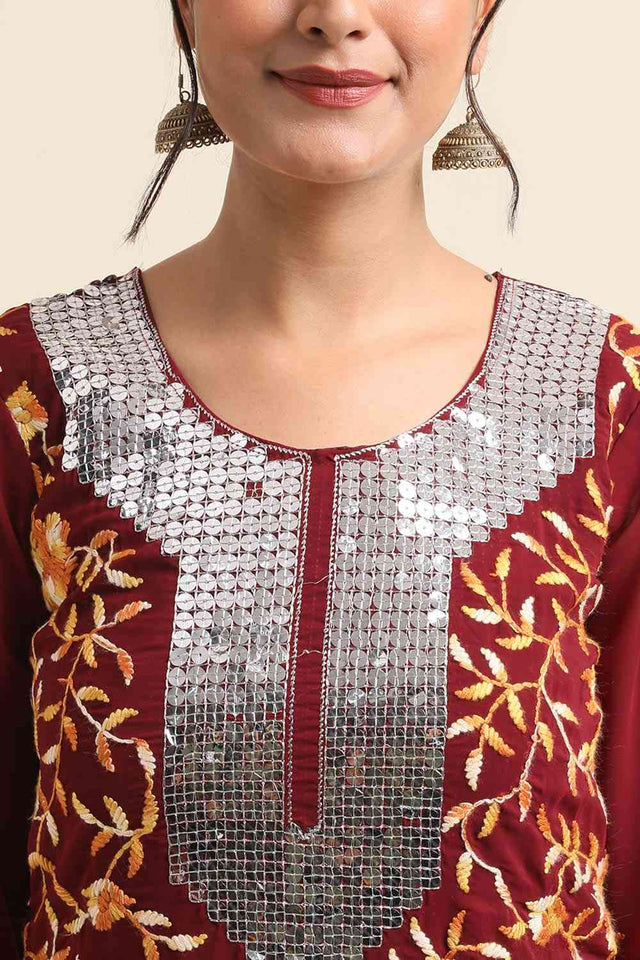 Maroon Faux Georgette Pakistani Suit