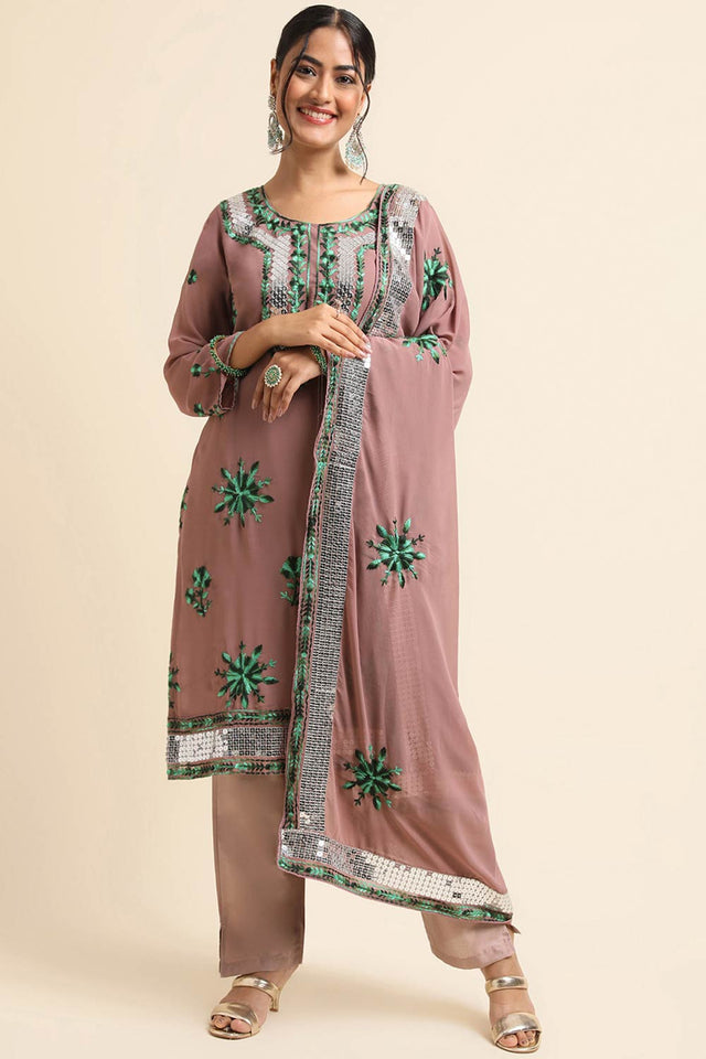 Brown Faux Georgette Pakistani Suit