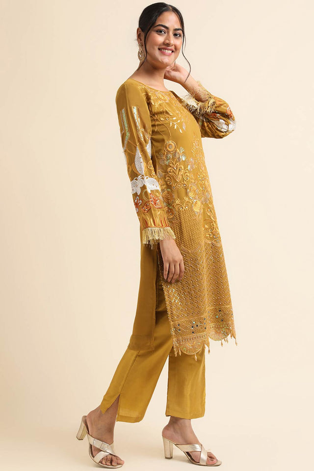 Mustard Faux Georgette Pakistani Suit