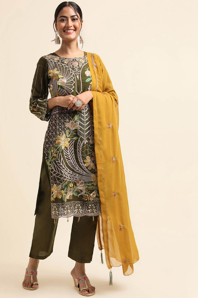 Green Faux Georgette Pakistani Suit