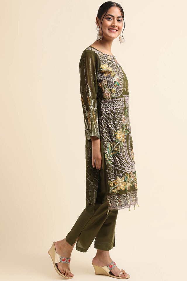 Green Faux Georgette Pakistani Suit