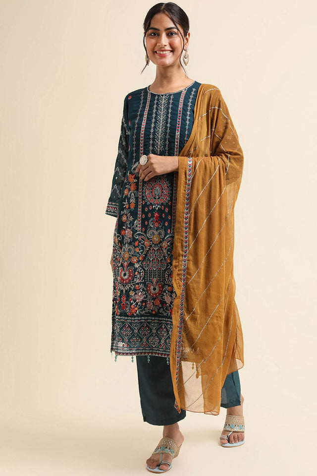 Teal Faux Georgette Pakistani Suit