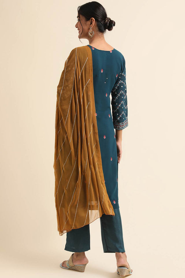 Teal Faux Georgette Pakistani Suit