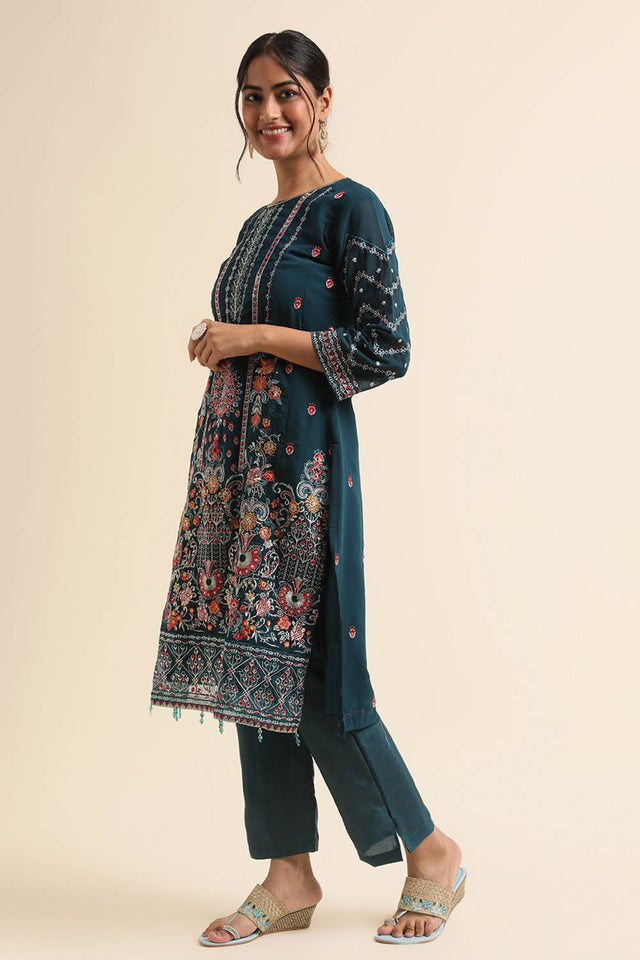 Teal Faux Georgette Pakistani Suit