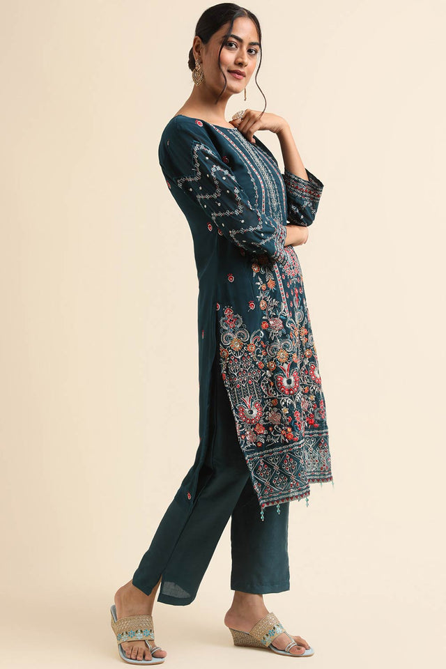 Teal Faux Georgette Pakistani Suit