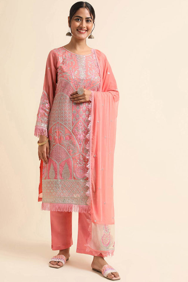 Peach Faux Georgette Pakistani Suit