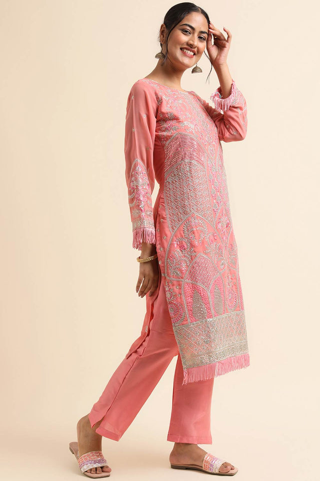 Peach Faux Georgette Pakistani Suit
