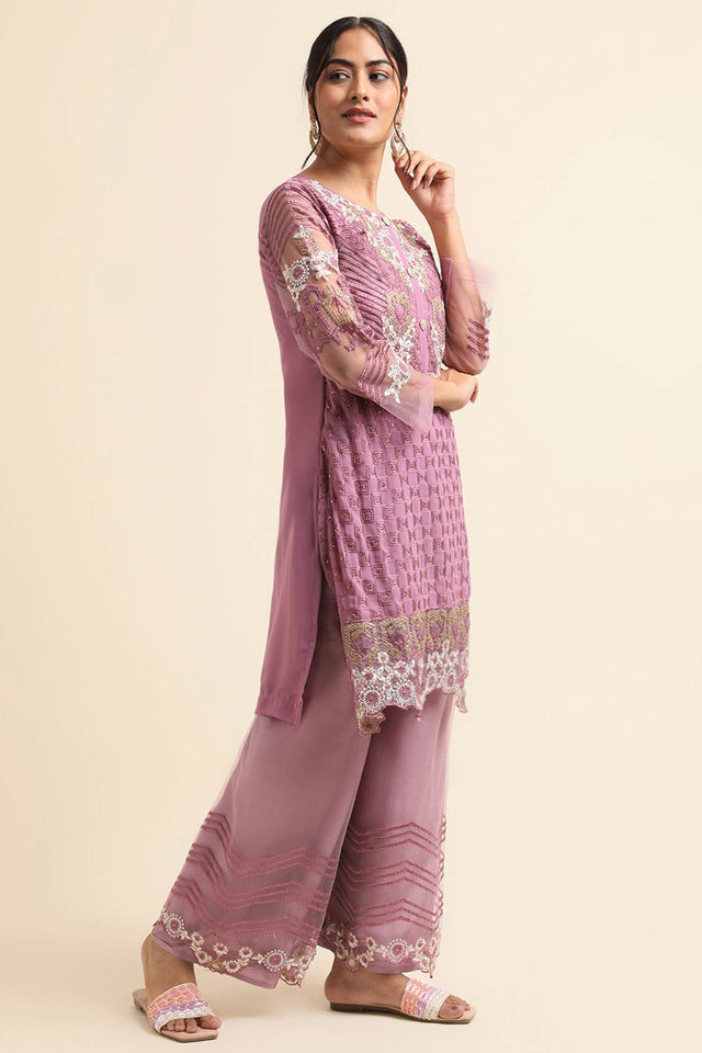 Mauve Faux Georgette Pakistani Palazzo