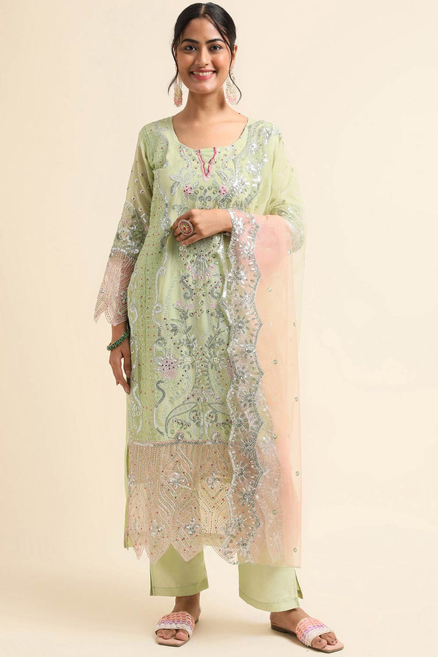 Green Faux Georgette Pakistani Suit