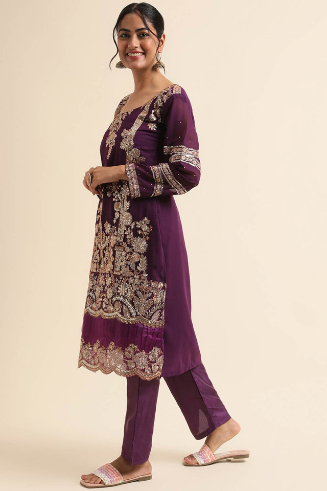 Purple Faux Georgette Pakistani Suit
