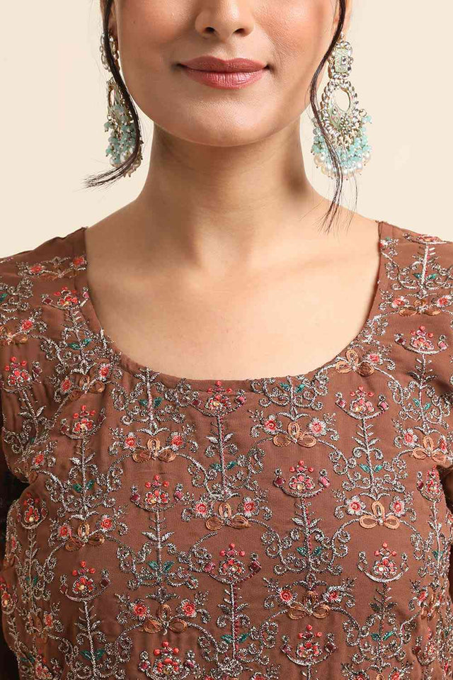 Brown Faux Georgette Pakistani Suit