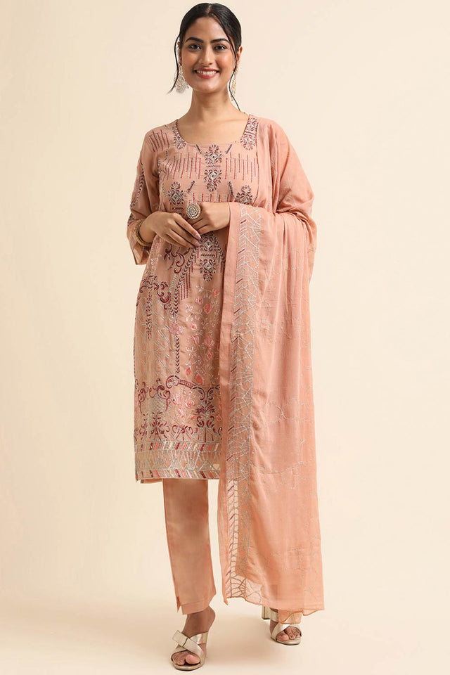 Peach Faux Georgette Pakistani Suit