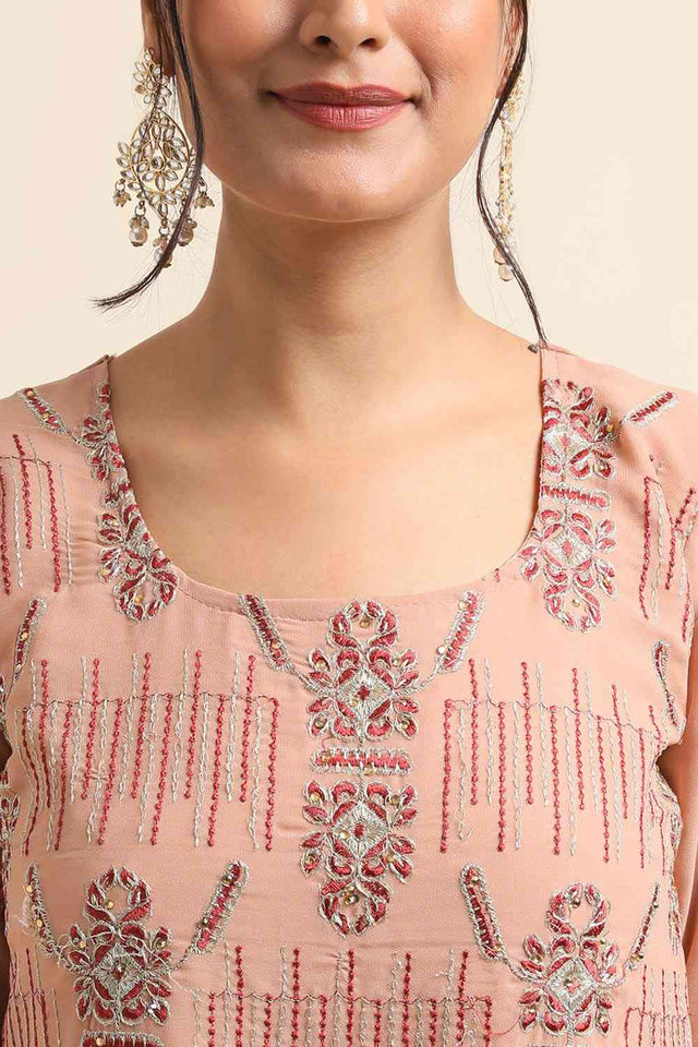 Peach Faux Georgette Pakistani Suit