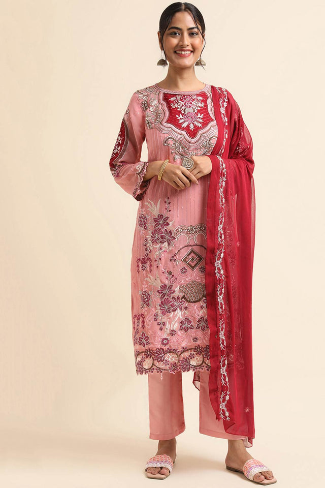 Pink Faux Georgette Pakistani Suit