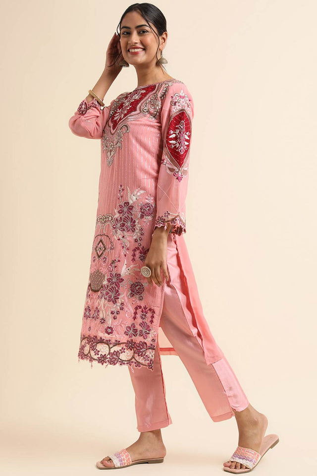 Pink Faux Georgette Pakistani Suit