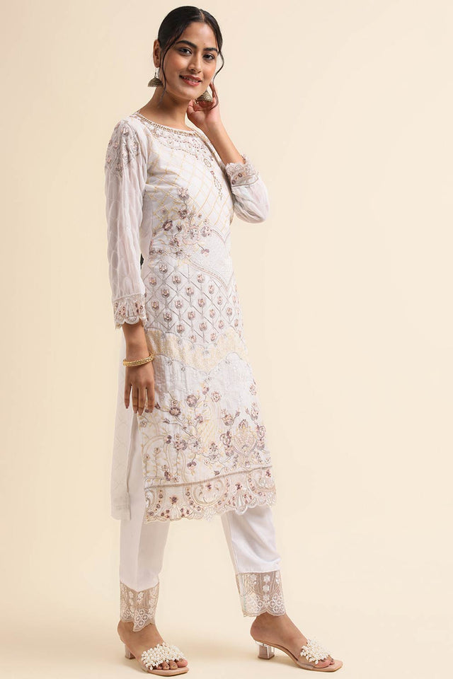 Off-White Faux Georgette Pakistani Suit