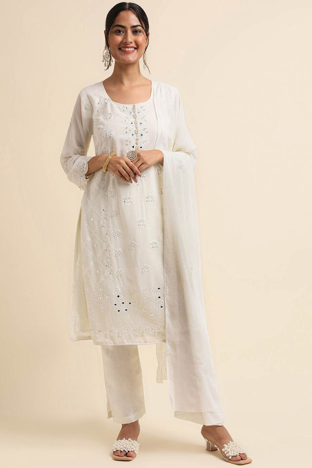 Off-White Faux Georgette Pakistani Suit
