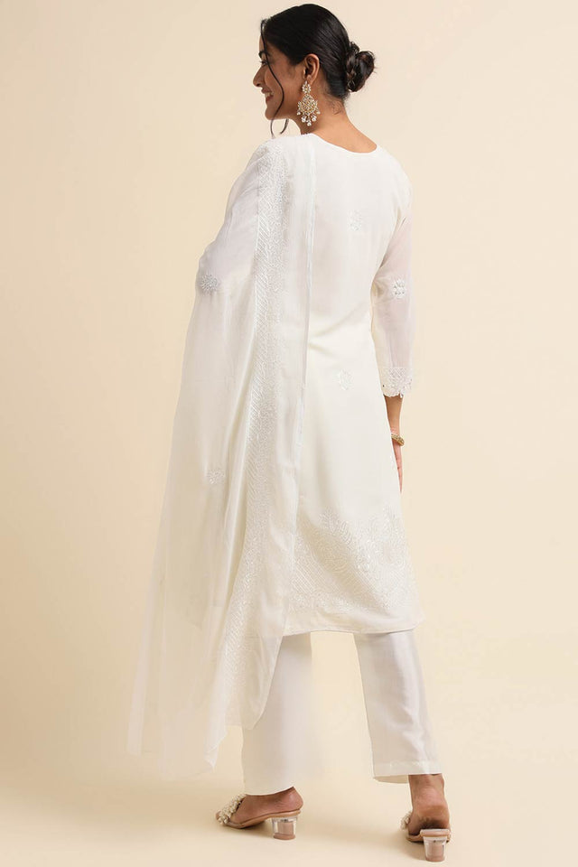 Off-White Faux Georgette Pakistani Suit