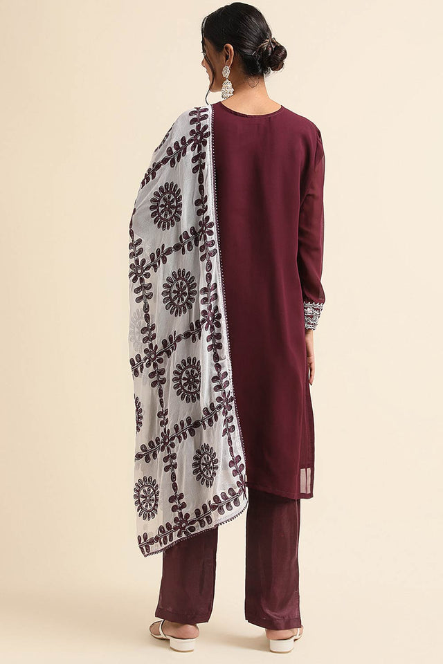 Wine Faux Georgette Pakistani Suit