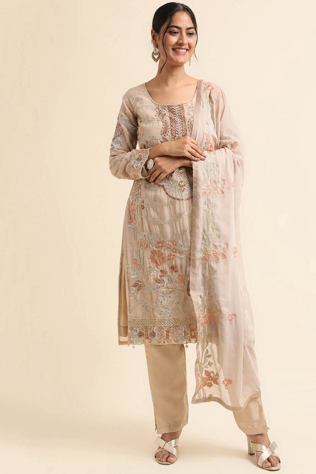 Beige Faux Georgette Pakistani Suit