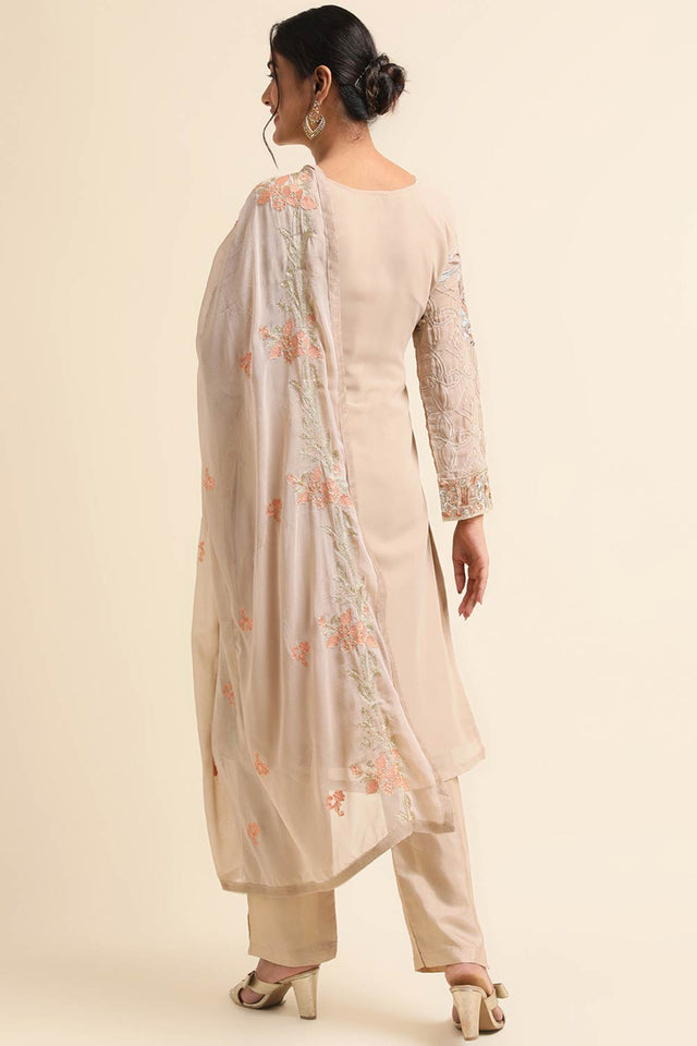 Beige Faux Georgette Pakistani Suit