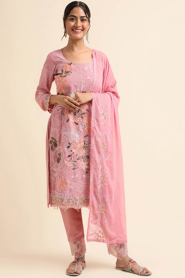 Pink Faux Georgette Pakistani Suit