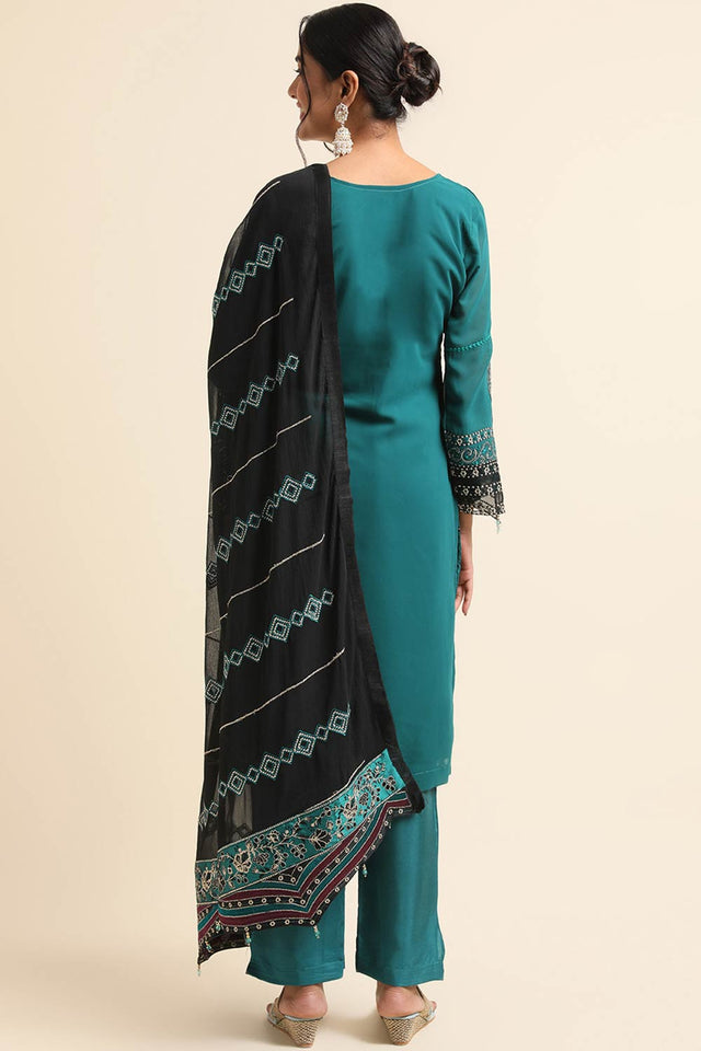 Teal Green Faux Georgette Pakistani Suit