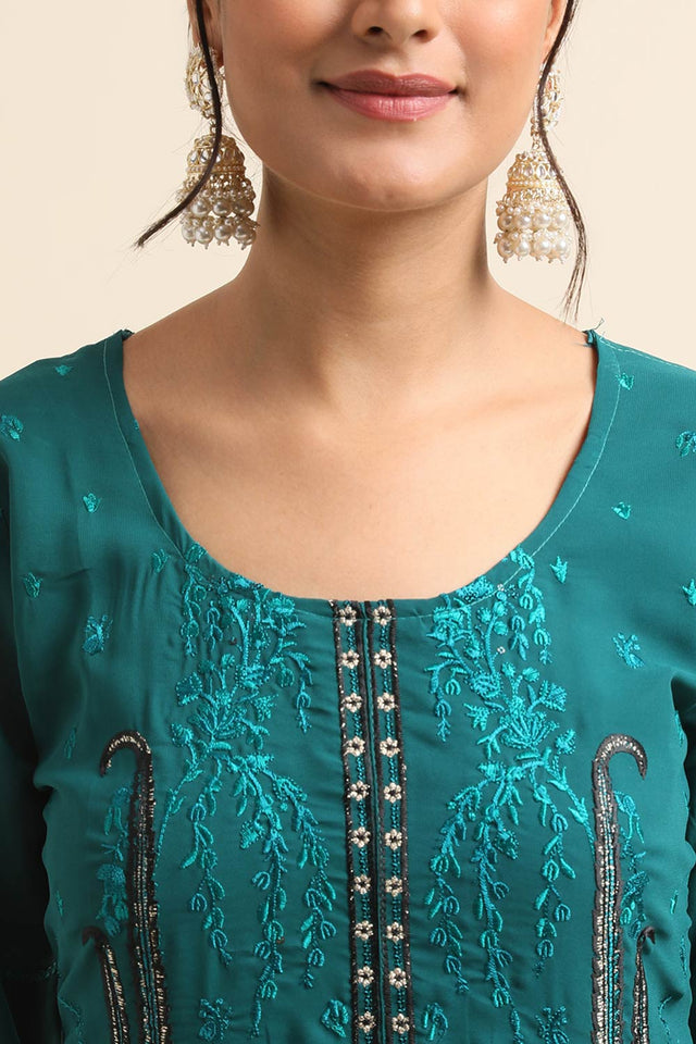 Teal Green Faux Georgette Pakistani Suit