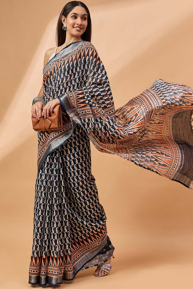 Blue Silk Blend Woven Saree