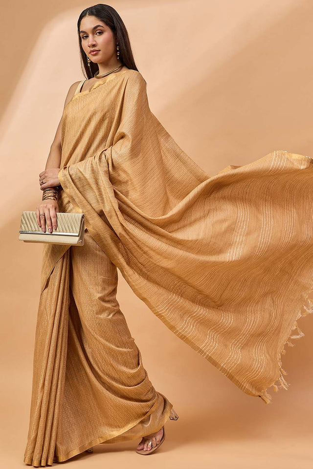 Peach Silk Blend Woven Saree