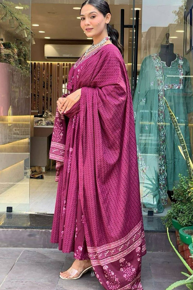 Wine Embroidered Rayon Kurti Pant Set (SKC-MAYA)