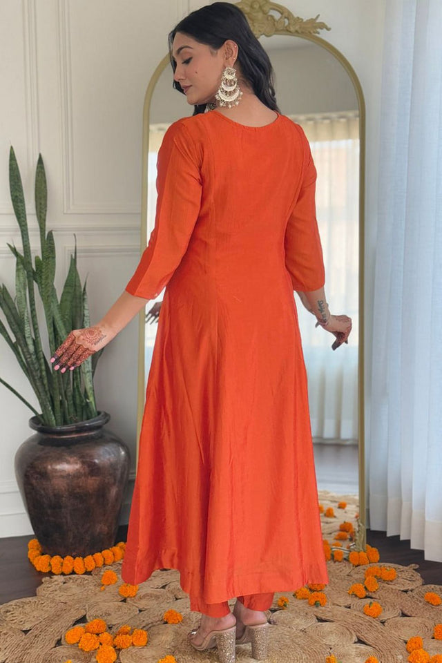 Orange Sequin Silk Kurti Pant Set (SKC- 658)